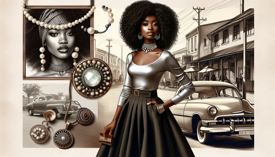 Capture the fusion of modern chic and vintage vibes in an image that showcases fashion for the contemporary woman. Illustrate a young African woman wearing a high waist flared skirt coupled with a sle