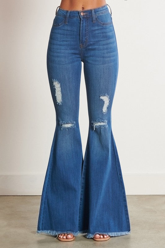 Distressed Flares - High Waisted