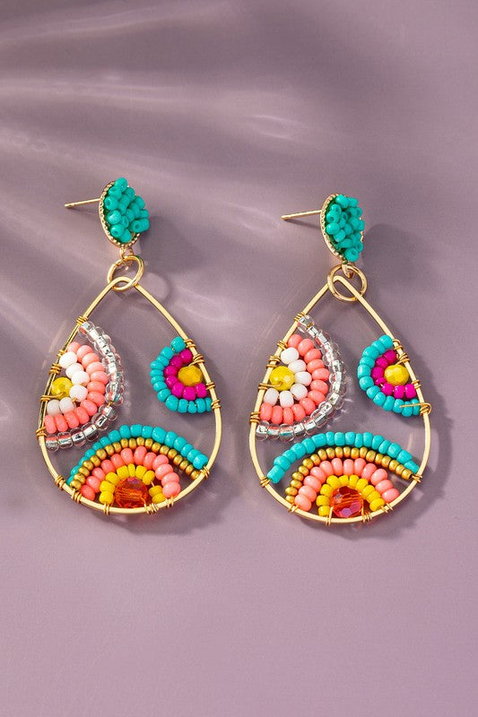 Multi color seedbead hoop earrings