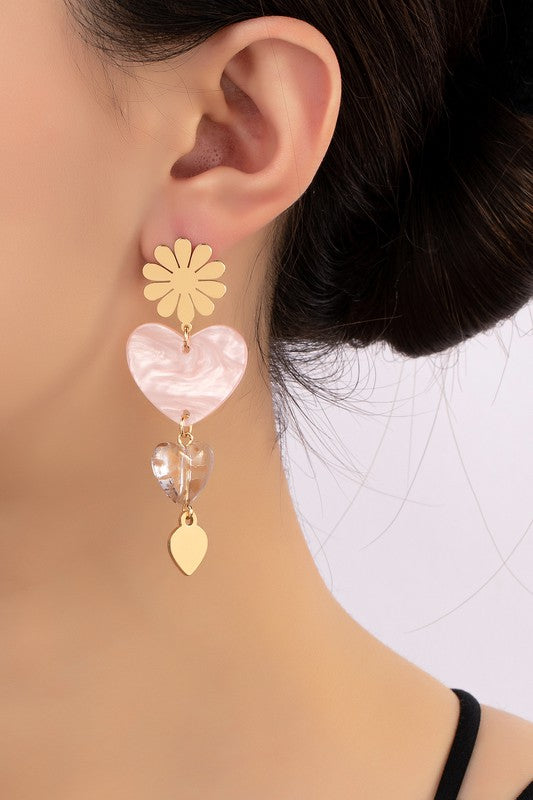 Heart + Flower Drop Earrings