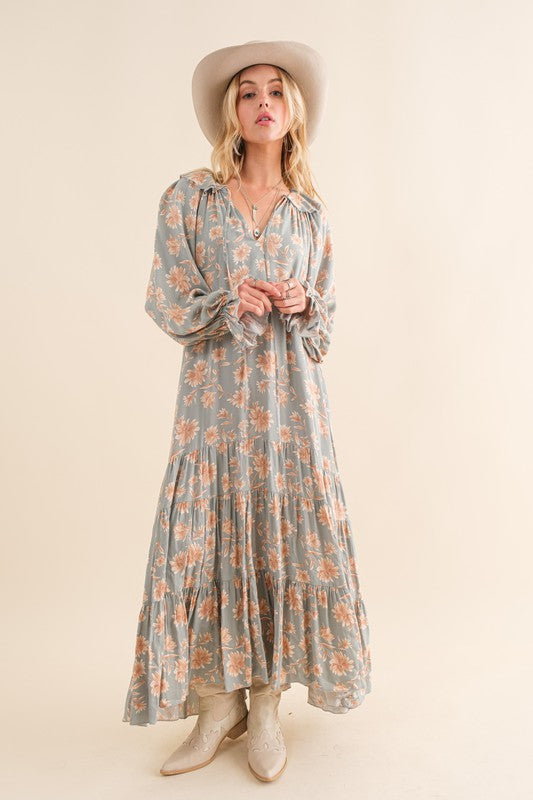 Dobby Floral Tiered Maxi Dress