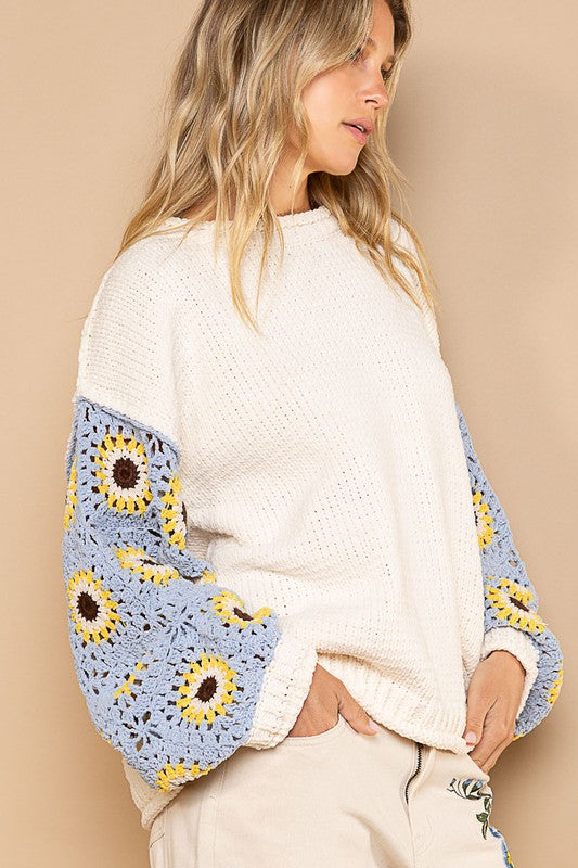 Crochet Sleeves Pullover Sweater