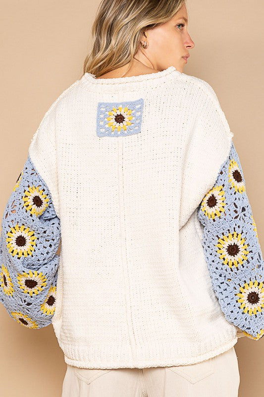 Crochet Sleeves Pullover Sweater