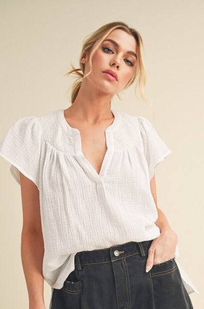 Thia Embroidered Short Sleeve Top