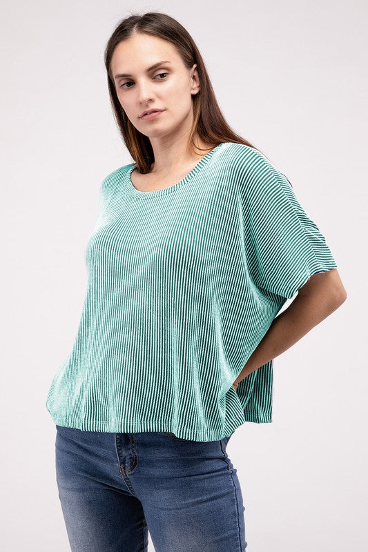 Ribbed Oversized Short Sleeve Top