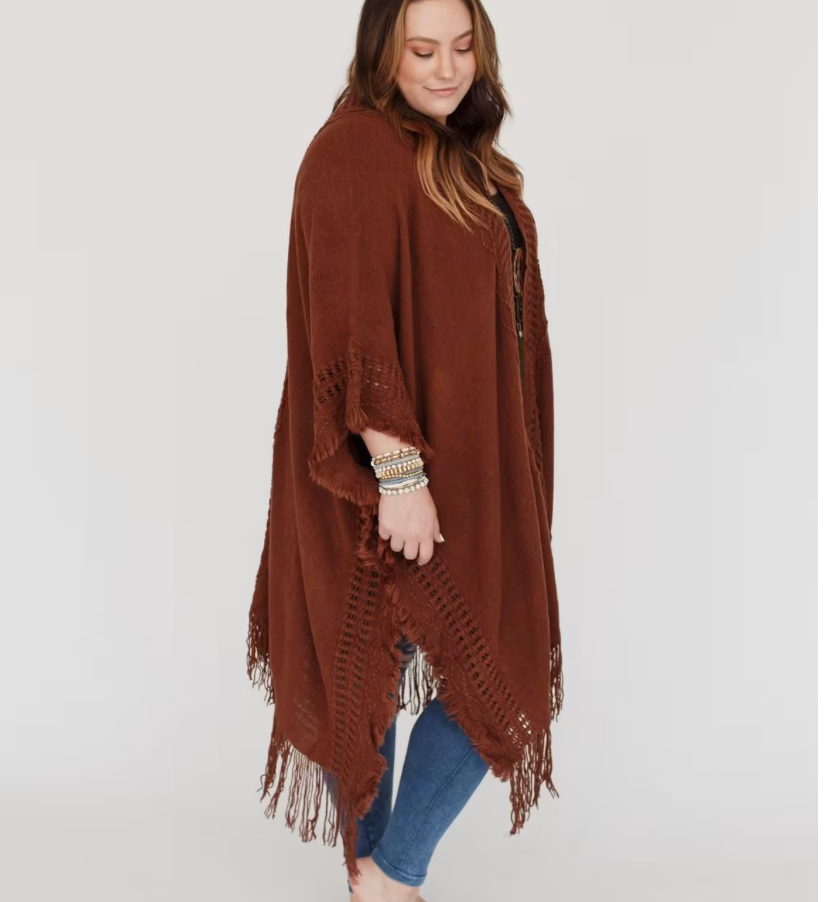SALE Go With The Flow Fringed Ruana Cardigan