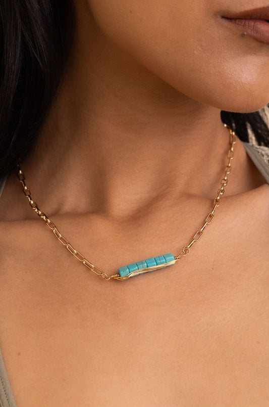 Stacked Turquoise Gold Chain Necklace Jewelry