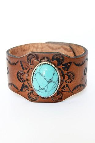 Copy of Copy of Leather Wide Cuff Bracelet - Turquoise Stone - Liv Rocks Energy Healing Crystals Shop, Gems + Wholesale Sage