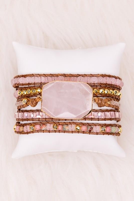 Boho Beaded Crystal Wrap Bracelet - Rose Quartz - Liv Rocks Energy Healing Crystals Shop, Gems + Wholesale Sage