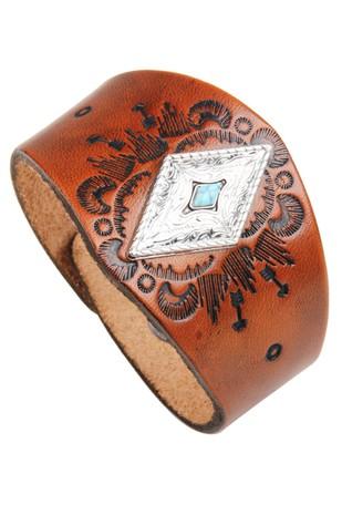 Leather Wide Cuff Bracelet - Tooled Black + Turquoise - Liv Rocks Energy Healing Crystals Shop, Gems + Wholesale Sage