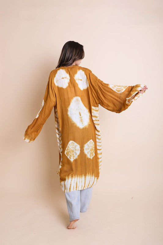 Tie-Dye Longline Kimono with Full Sleeves