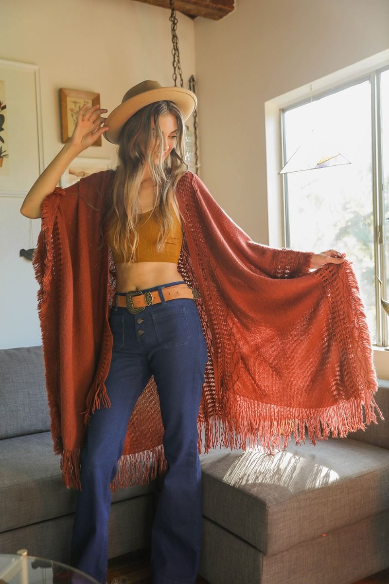 SALE Go With The Flow Fringed Ruana Cardigan